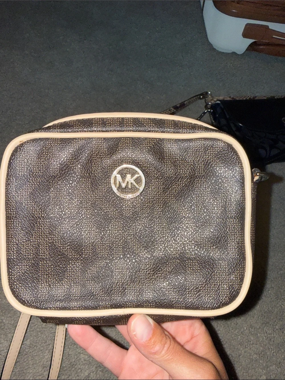 Michael Kors Brown and Tan Signature Crossbody Camera Bag